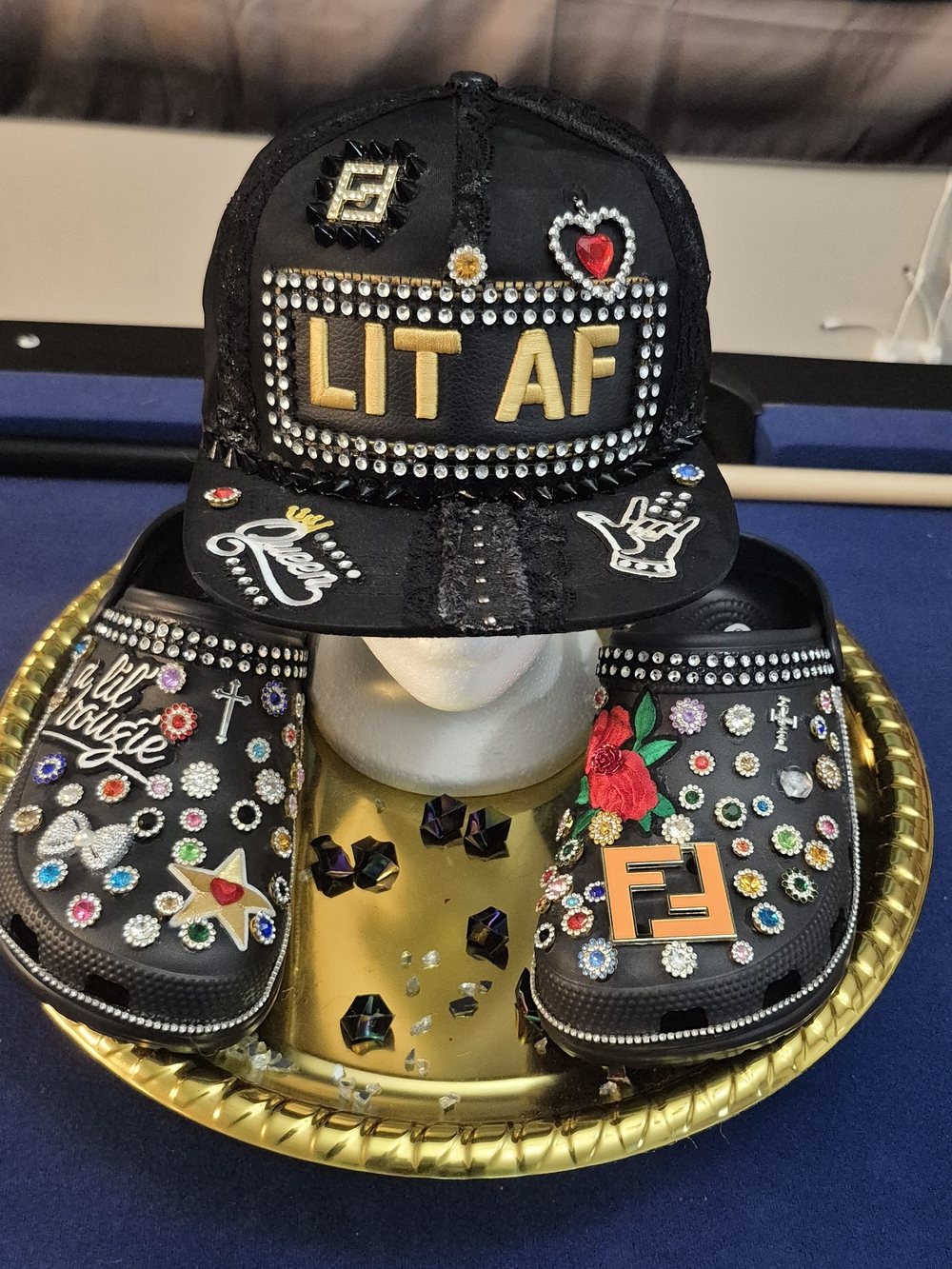 DIY LIT AF Embellished Black Cap & Clog Set